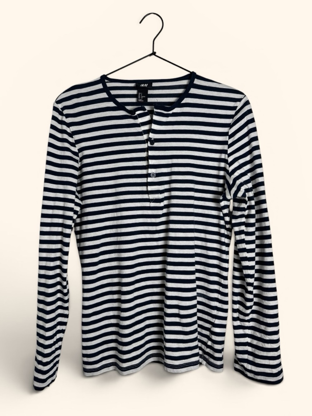 H&M Navy & White Striped Long-Sleeve Henley Tee